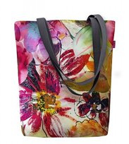 Torebka płócienna Sunny, nadruk Garden – shopperka damska, wodoodporna, zamek, mieści A4, udźwig do 10 kg, polska produkcja, ARCO Design 