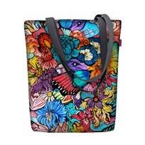 Torebka płócienna Sunny, nadruk Hippi – shopperka damska, wodoodporna, zamek, mieści A4, udźwig do 10 kg, polska produkcja, ARCO Design Bertoni