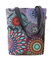 Torebka płócienna Sunny, nadruk Karuzela – shopperka damska, wodoodporna, zamek, mieści A4, udźwig do 10 kg, polska produkcja, ARCO Design 