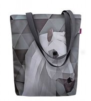 Torebka płócienna Sunny, nadruk Koń Alabaster – shopperka damska, wodoodporna, zamek, mieści A4, udźwig do 10 kg, polska produkcja, ARCO Design