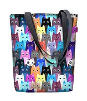 Torebka płócienna Sunny, nadruk Meow – shopperka damska, wodoodporna, zamek, mieści A4, udźwig do 10 kg, polska produkcja, ARCO Design Bertoni