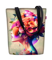 Torebka płócienna Sunny, nadruk Ravenna – shopperka damska, wodoodporna, zamek, mieści A4, udźwig do 10 kg, polska produkcja, ARCO Design 