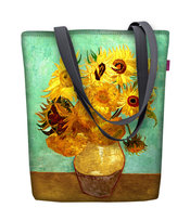 Torebka płócienna Sunny, nadruk Van Gogh Sunflowers – shopperka damska, wodoodporna, zamek, mieści A4, udźwig do 10 kg, polska produkcja, ARCO Design Bertoni