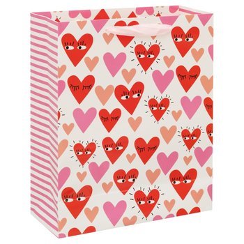 Torebka prezentowa, Walentynki, Paski, Serduszka, Rozmiar S - Sparklez