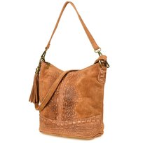 Torebka skórzana zamszowa CROCO listonoszka 2 paski camel Beltimore W13 brązowy, beżowy Beltimore