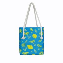 Torebka żakardowa na ramię, niebieska w cytryny