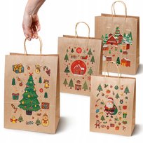 TOREBKI PAPIEROWE A5 NA ŚWIĄTECZNE PREZENTY Z NADRUKIEM ZESTAW 4szt TOREBEK