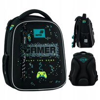 Tornister do szkoły dla chłopca 6 lat czarny z nóżkami z brelokiem Game Kite