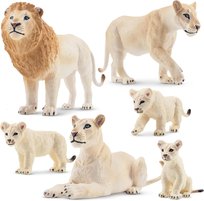 TOYMANY 6 sztuk Biała figurka lwa z młodymi lwietami, zabawki z lwami, plastikowe zwierzęta zoo, figurki leśne, figurki dżungli, nauka zabawki-element ciasta, do zabawy lub jako dekoracja dla dzieci Inna marka