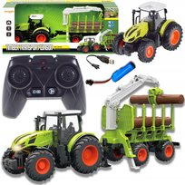 TRAKTOR CIĄGNIK PILOT ZDALNIE STEROWANY DŹWIĘK ŚWIECI AKU PRZYCZEPA LEŚNA