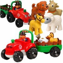 TRAKTOR TRAKTOREK FARMERA Z PRZYCZEPKĄ INTERAKTYWNY ŚWIECI GRA ZWIERZĄTKA