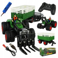Traktor Zdalnie Sterowany Ruchomy Widlak Do Siana Oświetlenie + Przyczepa