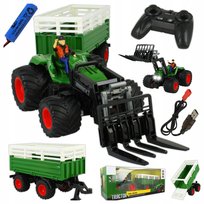 Traktor Zdalnie Sterowany Ruchomy Widlak Do Siana Oświetlenie + Przyczepa