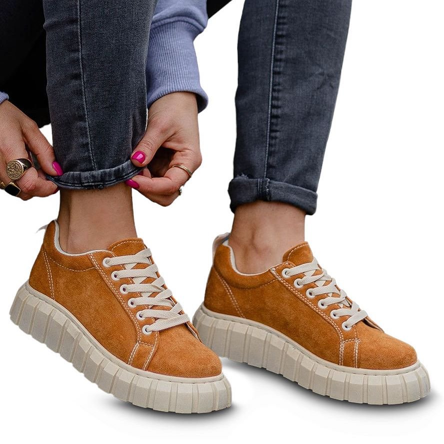 Trampki Damskie Zamszowe Amelia Na Platformie Camel 38 - Inna marka ...