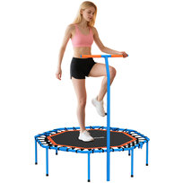 Trampolina fitness SPORTNOW składana Ø128 cm Mini trampoliny z 5-stopniową regulacją wysokości uchwytu, cicha gumowa lina, trampolina dla dorosłych, trampoliny do skakania wewnątrz i na zewnątrz Sportnow