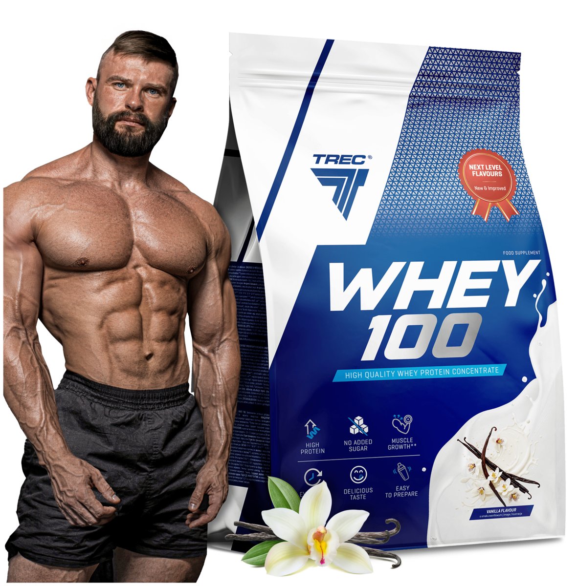 TREC WHEY 100 2275G Przepyszne Białko Wpc Proteiny Masa Siła Rzeźba Koncentrat Białka Serwatki