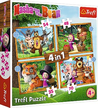 Trefl, Puzzle 4w1, Masza w lesie, 35/48/54/70 el. - Trefl