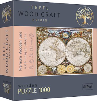 Trefl, puzzle drewniane, Wood Craft, Antyczna mapa świata, 1000 el. - Trefl