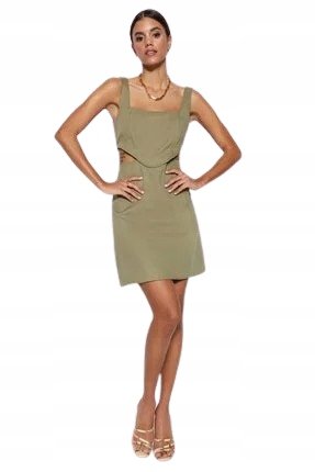 Trendyol TRENDYOL BAWEŁNIANA SUKIENKA MINI WYCIĘCIE ZIELONA 36 5AA