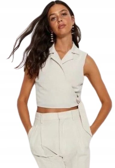 Trendyol TRENDYOL BEŻOWA BLUZKA Z KOŁNIERZYKIEM I WIĄZANIEM 36 5BA