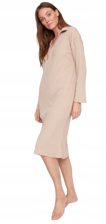 Trendyol TRENDYOL BEŻOWA DOPASOWANA SUKIENKA Z KOŁNIERZYKIEM DŁUGI RĘKAW 40 6BA