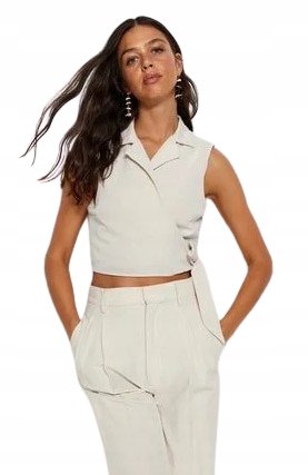 Trendyol TRENDYOL BEŻOWA KRÓTKA BLUZKA BEZ RĘKAWÓW Z KOŁNIERZYKIEM 32 5_A