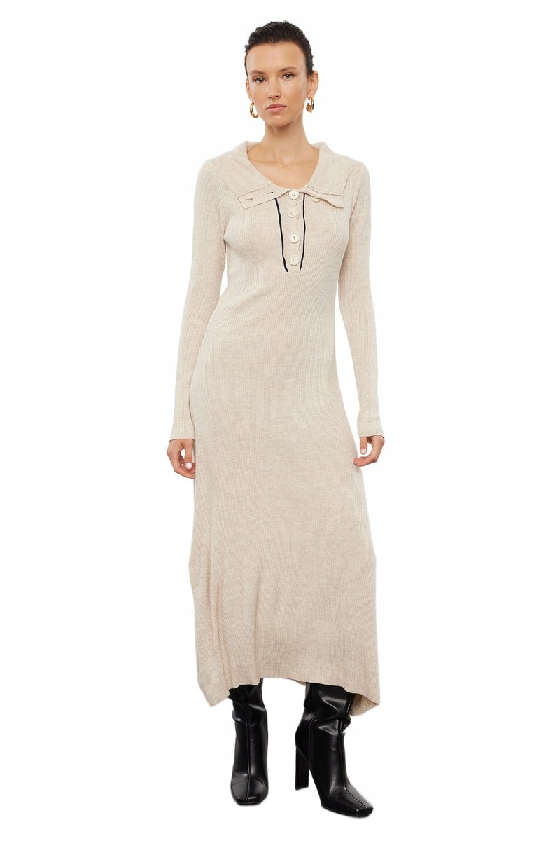 Trendyol TRENDYOL BEŻOWA SUKIENKA DŁUGA Z GUZIKAMI I KOŁNIERZYKIEM 36 5EA