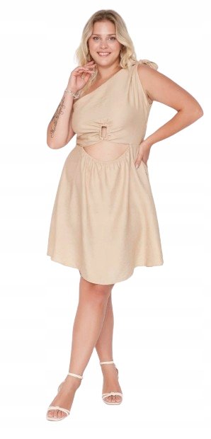 Trendyol TRENDYOL BEŻOWA SUKIENKA Z OZDOBNYM WYCIĘCIEM 46 JQA