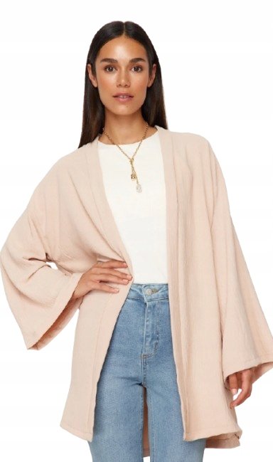 Trendyol TRENDYOL BEŻOWE LUŹNE KIMONO DAMSKIE Z SZEROKIM RĘKAWEM 38 5AA