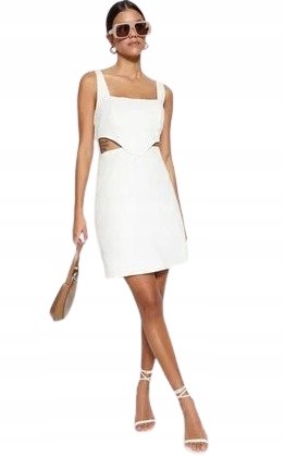 Trendyol TRENDYOL BIAŁA SUKIENKA PROSTA Z WYCIĘCIAMI NA LATO 42 5BA