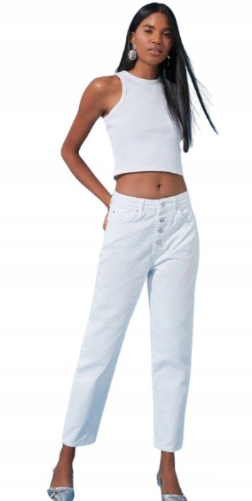 Trendyol TRENDYOL BIAŁE JEANSY MOM JEANS Z GUZIKAMI I PRZETARCIAMI 36 5BA