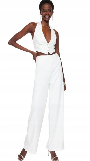 Trendyol TRENDYOL BIAŁE SPODNIE ELEGANCKIE DŁUGIE PROSTE WYSOKI STAN 36 5AA