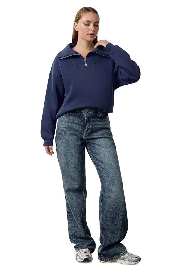 Trendyol TRENDYOL BLUZA DAMSKA GRANATOWA Z ZAMKIEM I KOŁNIERZYKIEM M 5EA*