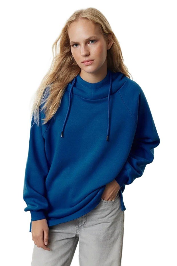 Inny producent TRENDYOL BLUZA DAMSKA Z KAPTUREM NIEBIESKA Z DŁUGIM RĘKAWEM M 5EA*