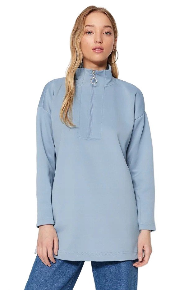 Trendyol TRENDYOL BLUZA DAMSKA ZAMEK DŁUGI RĘKAW STÓJKA NIEBIESKA S 5EA*