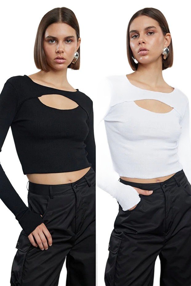 Trendyol TRENDYOL BLUZKA DAMSKA WYCIĘCIE DEKOLT DŁUGI RĘKAW S 5EA*