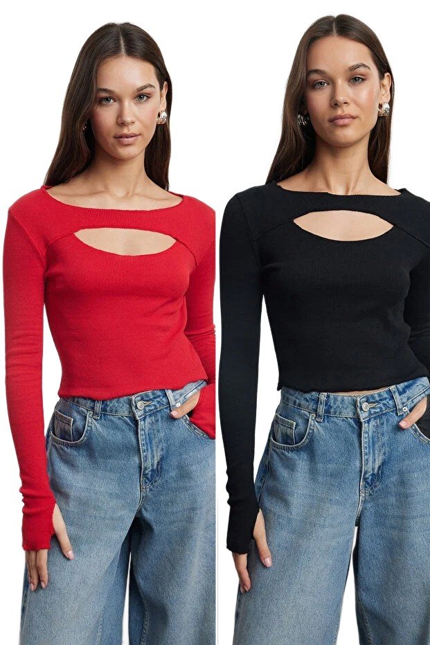 Trendyol TRENDYOL BLUZKA DAMSKA Z WYCIĘCIEM NA DEKOLCIE DŁUGI RĘKAW S 5EA*