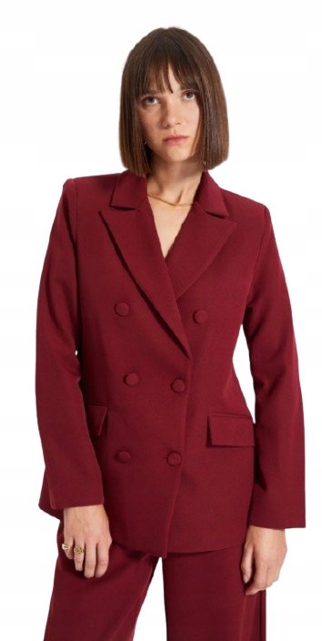 Trendyol TRENDYOL BORDOWA MARYNARKA Z JEDNORZĘDOWYM ZAPIĘCIEM I KLAPAMI 36 5_A