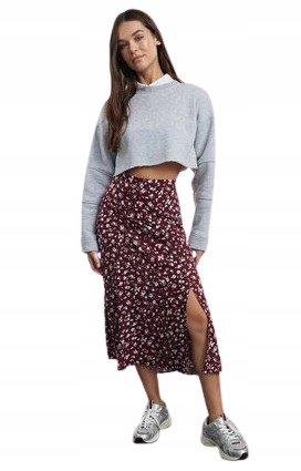 Trendyol TRENDYOL BORDOWA MIDI SPÓDNICA ROŚLINNY PRINT Z ROZCIĘCIEM 36 5AA