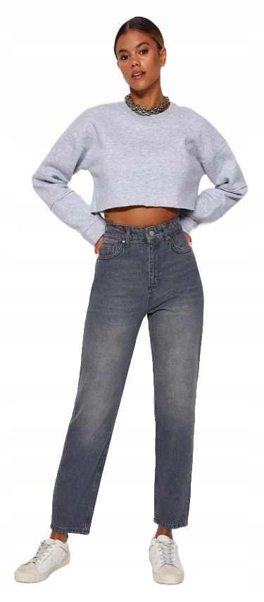 Trendyol TRENDYOL CIENIOWANE JEANSY MOM JEANS WYSOKI STAN BAWEŁNA 42 JPA