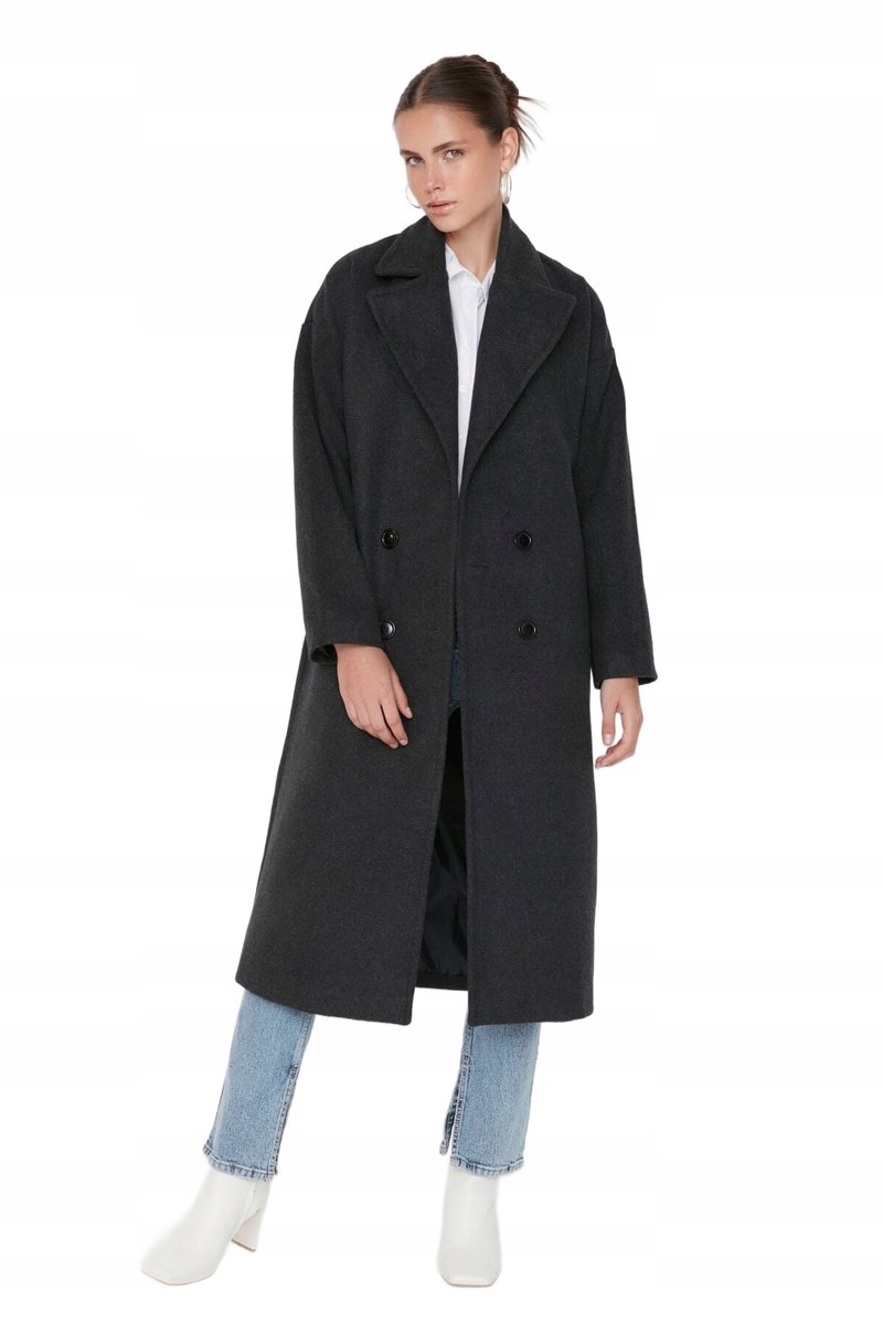 Trendyol TRENDYOL COLLECTION CZARNY KLASYCZNY PŁASZCZ Z PODSZEWKĄ 34 OPA