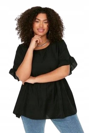Trendyol TRENDYOL CZARNA BLUZKA Z FALBANĄ NA RĘKAWACH PLUS SIZE 42 5AA