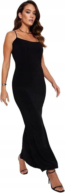 Trendyol TRENDYOL CZARNA DŁUGA SUKIENKA NA RAMIĄCZKACH PROSTA 36 5_A