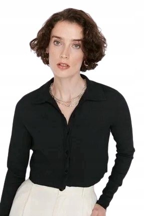 Trendyol TRENDYOL CZARNA DOPASOWANA BLUZKA Z DŁUGIM RĘKAWEM I KOŁNIERZYKIEM 38 5_A