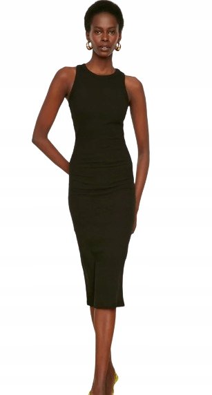 Trendyol TRENDYOL CZARNA PROSTA SUKIENKA MIDI BAWEŁNIANA 38 5BA