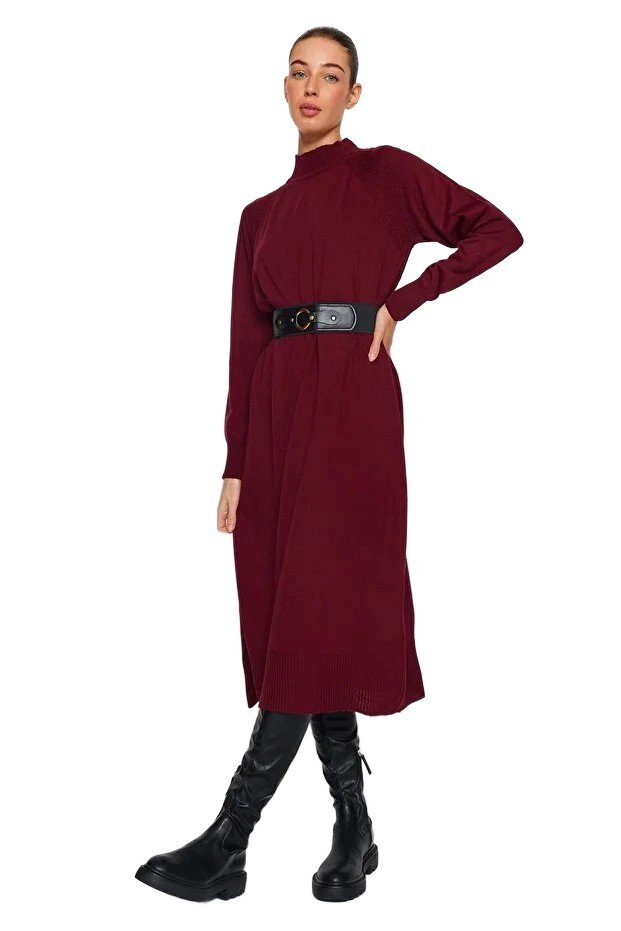 Inny producent TRENDYOL CZARNA SUKIENKA DŁUGA W PASKI Z GOLFEM I ZAMKIEM M 5EA*