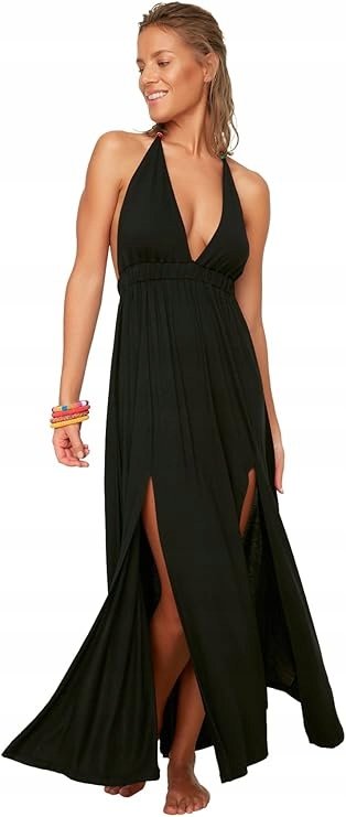 Trendyol TRENDYOL CZARNA SUKIENKA MAXI Z DEKOLTEM HALTER I ROZCIĘCIAMI 34 5AA
