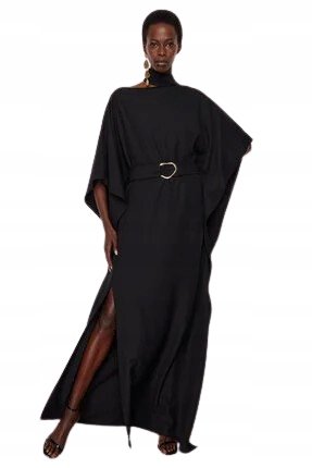 Trendyol TRENDYOL CZARNA SUKIENKA MAXI Z PASKIEM I ROZCIĘCIEM 36 5AA