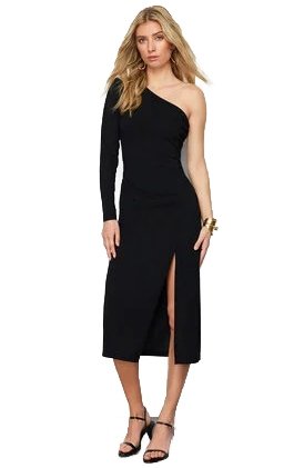 Trendyol TRENDYOL CZARNA SUKIENKA MIDI NA JEDNO RAMIĘ Z ROZCIĘCIEM 42 5BA