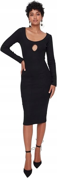 Trendyol TRENDYOL CZARNA SUKIENKA MIDI Z DŁUGIM RĘKAWEM I WYCIĘCIEM 40 JQA